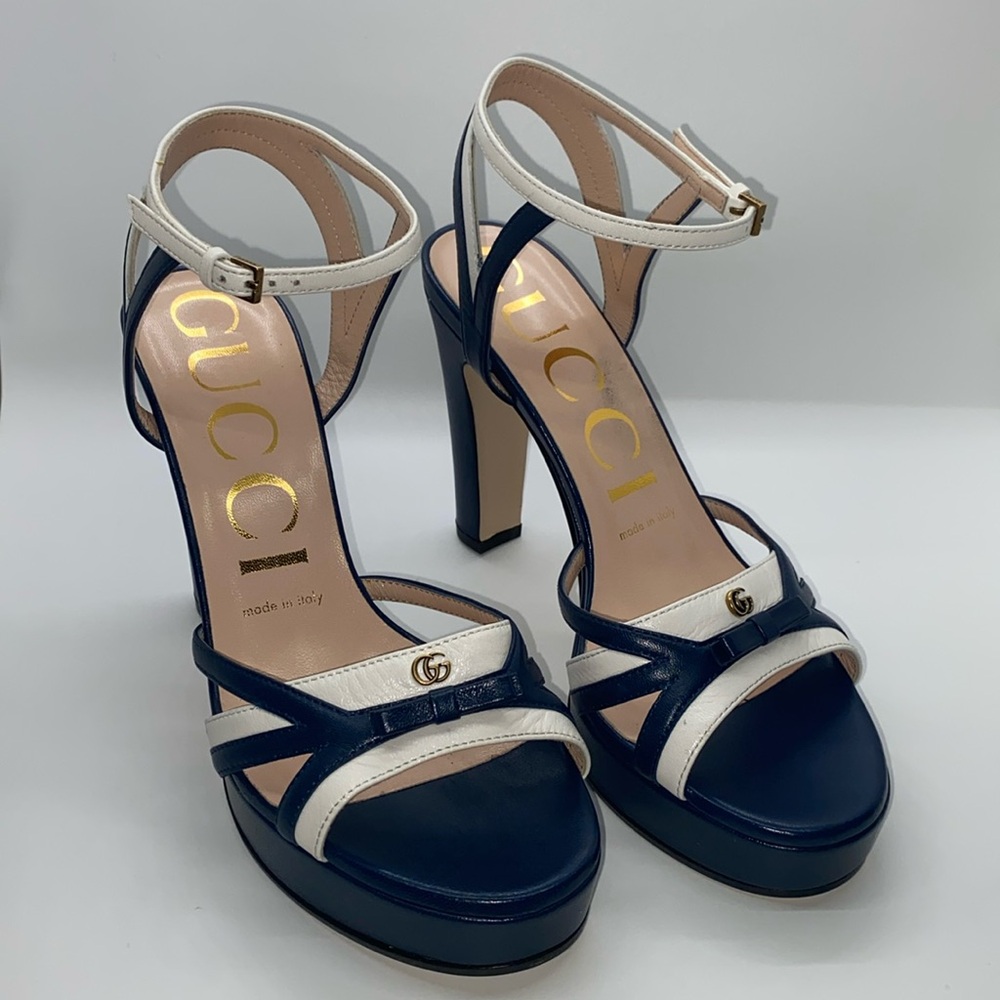New Gucci Alison two tone open sandals heels size 37.5